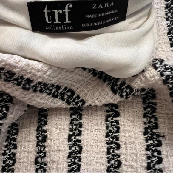 Zara TRF Collection Pinafore Tweed Fringe Striped Mini Shift Dress Size Small/4 - Picture 7 of 7